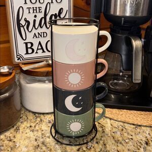 Set of Four Celestial Mugs with Stand 🌙 ☕️